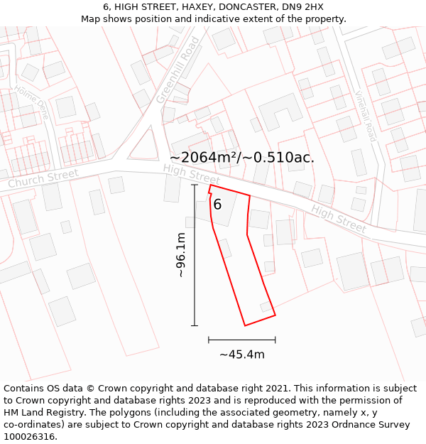 6, HIGH STREET, HAXEY, DONCASTER, DN9 2HX: Plot and title map