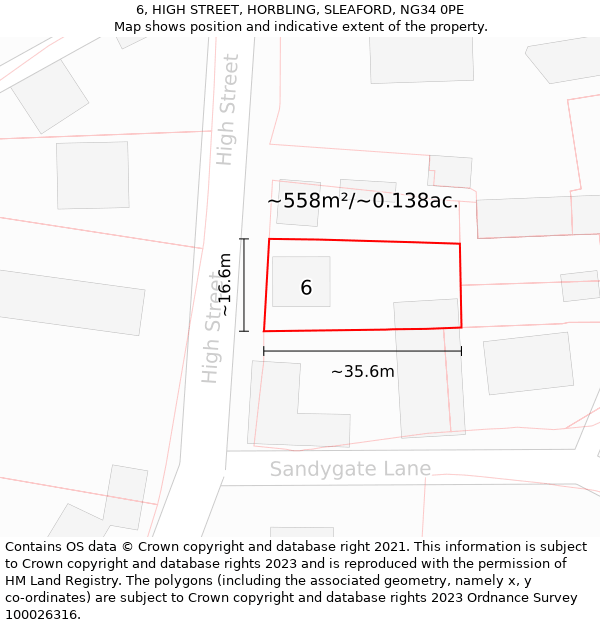 6, HIGH STREET, HORBLING, SLEAFORD, NG34 0PE: Plot and title map