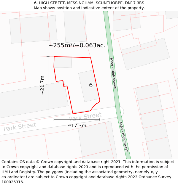 6, HIGH STREET, MESSINGHAM, SCUNTHORPE, DN17 3RS: Plot and title map