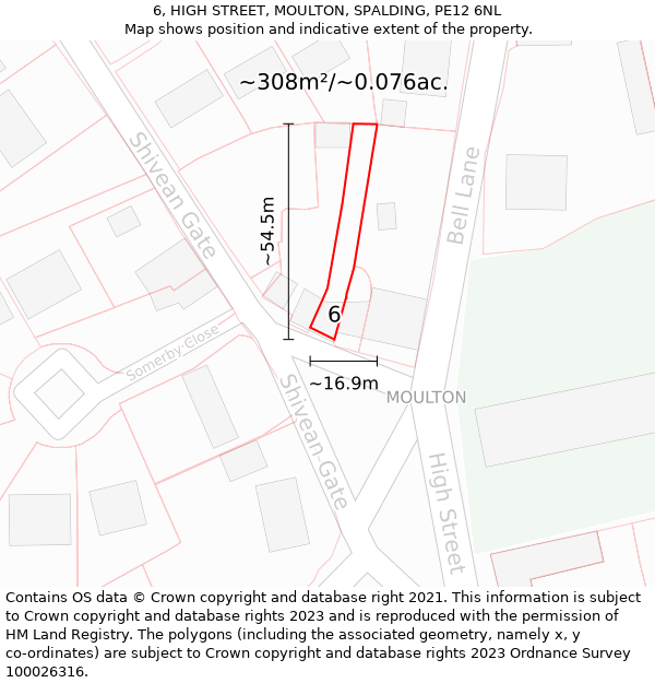 6, HIGH STREET, MOULTON, SPALDING, PE12 6NL: Plot and title map