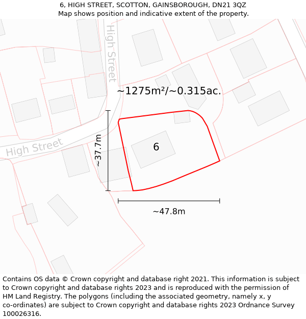 6, HIGH STREET, SCOTTON, GAINSBOROUGH, DN21 3QZ: Plot and title map