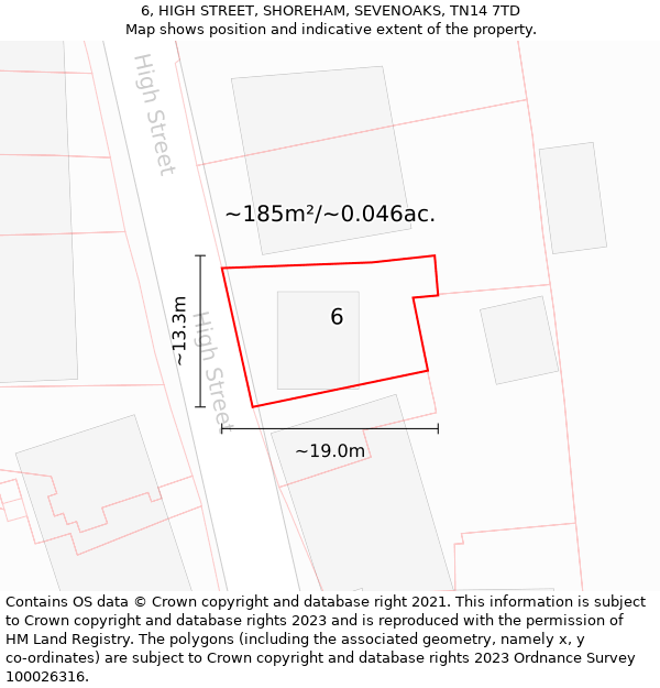 6, HIGH STREET, SHOREHAM, SEVENOAKS, TN14 7TD: Plot and title map