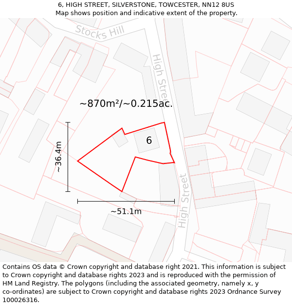 6, HIGH STREET, SILVERSTONE, TOWCESTER, NN12 8US: Plot and title map