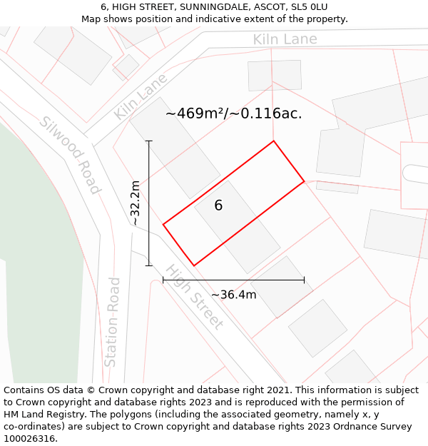 6, HIGH STREET, SUNNINGDALE, ASCOT, SL5 0LU: Plot and title map