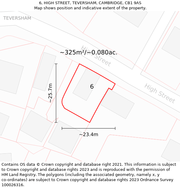 6, HIGH STREET, TEVERSHAM, CAMBRIDGE, CB1 9AS: Plot and title map