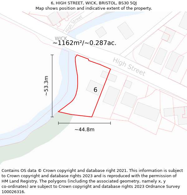 6, HIGH STREET, WICK, BRISTOL, BS30 5QJ: Plot and title map