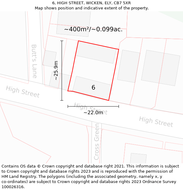 6, HIGH STREET, WICKEN, ELY, CB7 5XR: Plot and title map