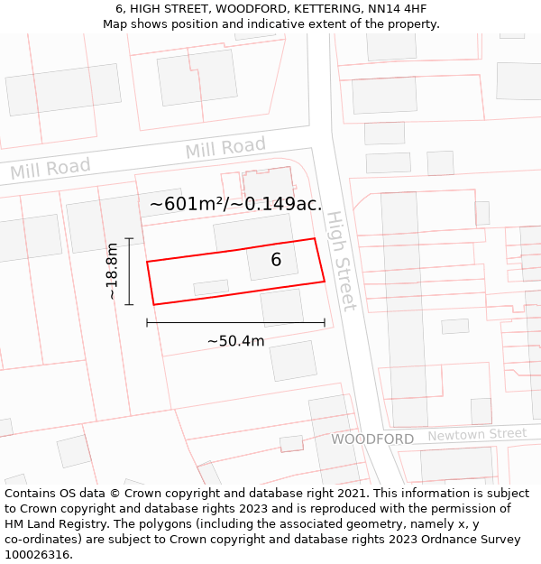 6, HIGH STREET, WOODFORD, KETTERING, NN14 4HF: Plot and title map