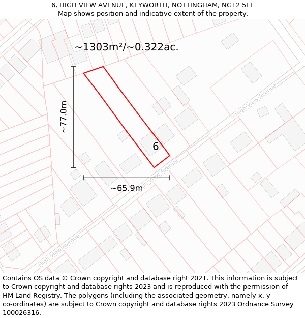 6, HIGH VIEW AVENUE, KEYWORTH, NOTTINGHAM, NG12 5EL: Plot and title map