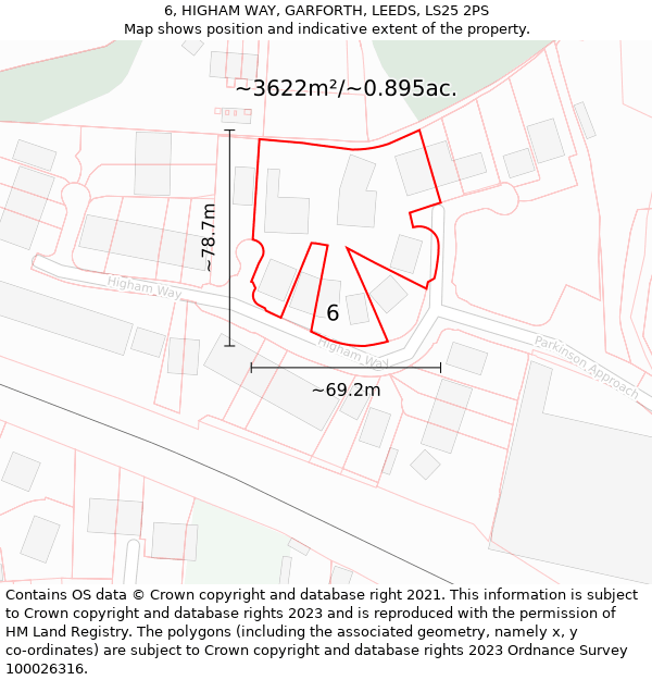 6, HIGHAM WAY, GARFORTH, LEEDS, LS25 2PS: Plot and title map