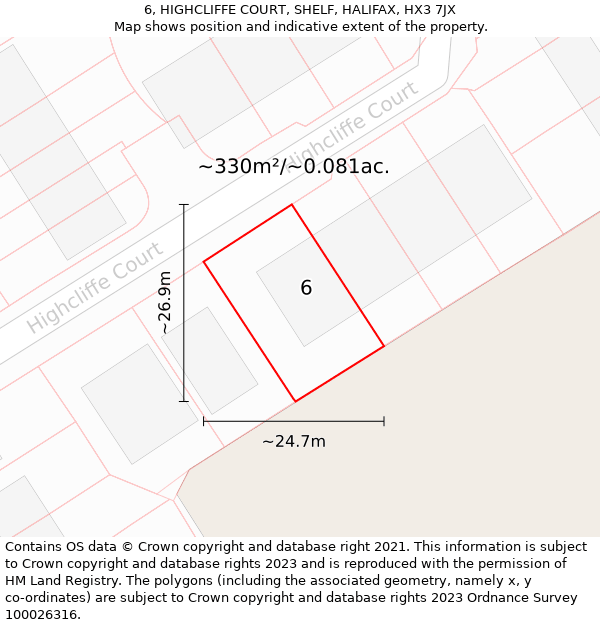 6, HIGHCLIFFE COURT, SHELF, HALIFAX, HX3 7JX: Plot and title map