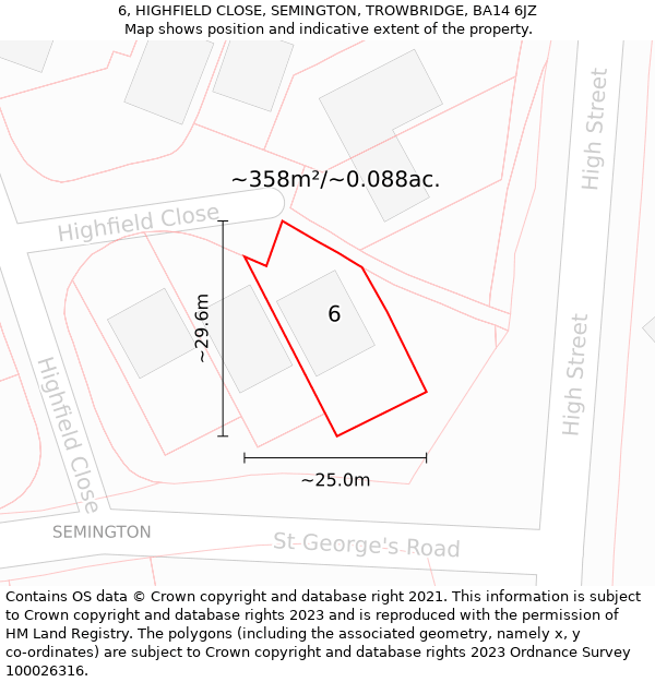 6, HIGHFIELD CLOSE, SEMINGTON, TROWBRIDGE, BA14 6JZ: Plot and title map