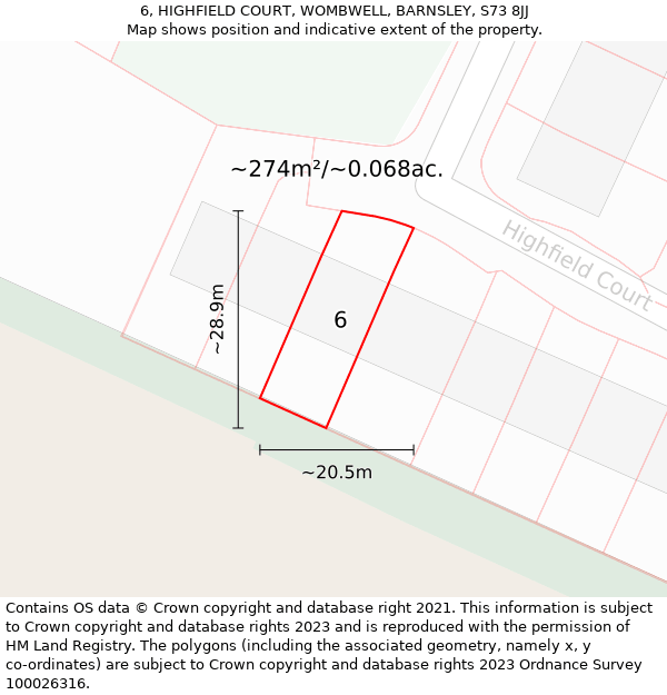 6, HIGHFIELD COURT, WOMBWELL, BARNSLEY, S73 8JJ: Plot and title map