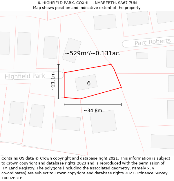 6, HIGHFIELD PARK, COXHILL, NARBERTH, SA67 7UN: Plot and title map