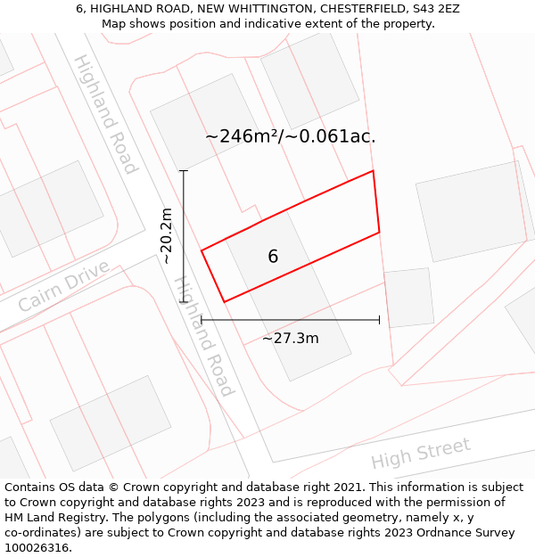 6, HIGHLAND ROAD, NEW WHITTINGTON, CHESTERFIELD, S43 2EZ: Plot and title map