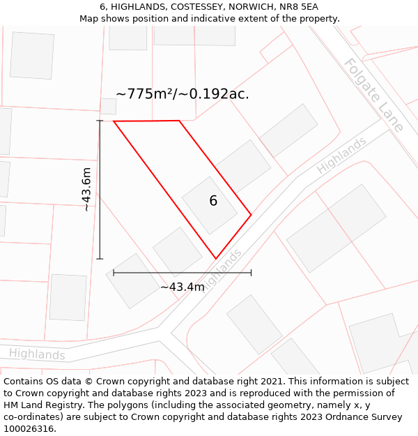 6, HIGHLANDS, COSTESSEY, NORWICH, NR8 5EA: Plot and title map