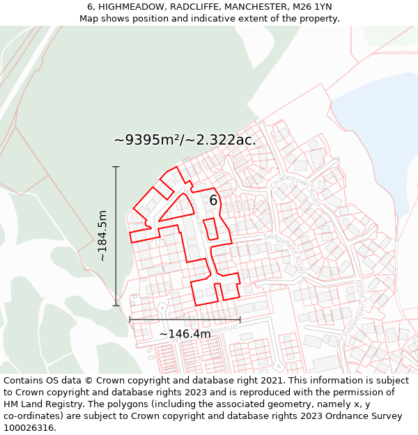 6, HIGHMEADOW, RADCLIFFE, MANCHESTER, M26 1YN: Plot and title map