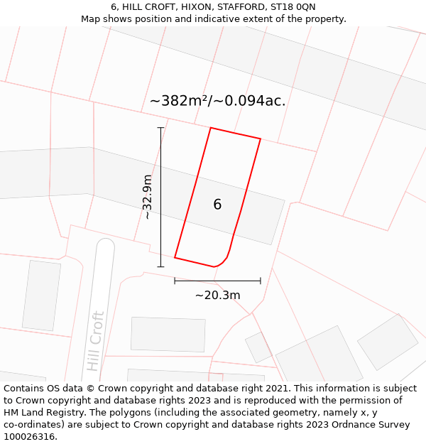 6, HILL CROFT, HIXON, STAFFORD, ST18 0QN: Plot and title map