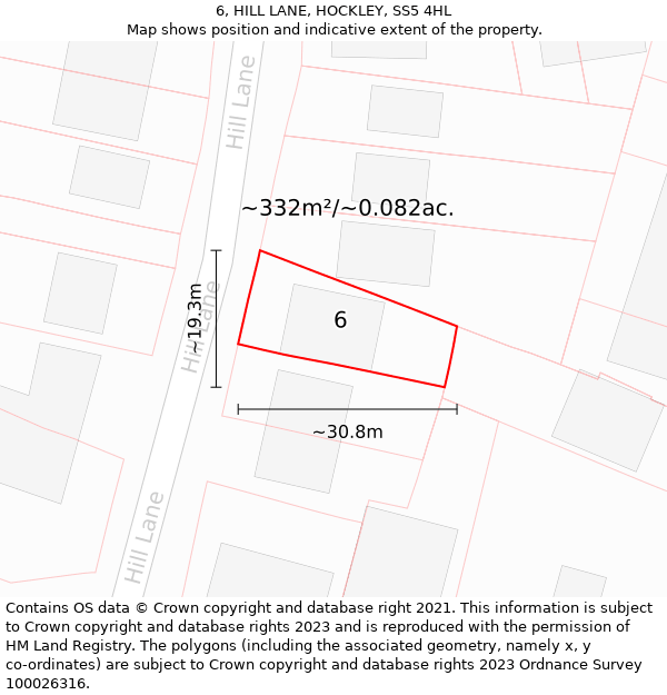 6, HILL LANE, HOCKLEY, SS5 4HL: Plot and title map