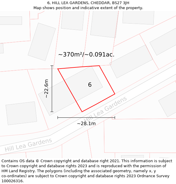 6, HILL LEA GARDENS, CHEDDAR, BS27 3JH: Plot and title map