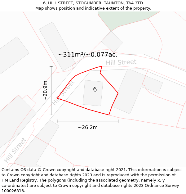 6, HILL STREET, STOGUMBER, TAUNTON, TA4 3TD: Plot and title map