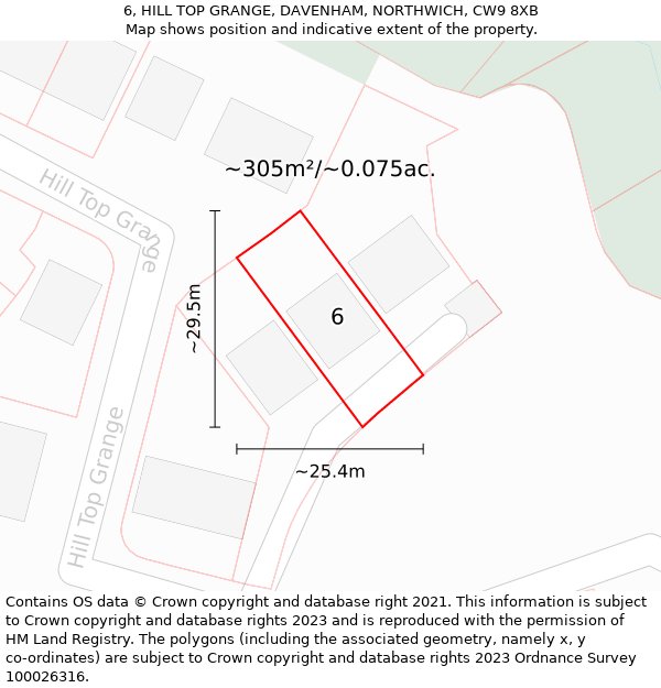 6, HILL TOP GRANGE, DAVENHAM, NORTHWICH, CW9 8XB: Plot and title map