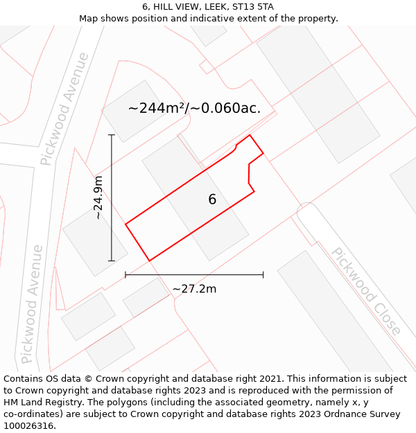 6, HILL VIEW, LEEK, ST13 5TA: Plot and title map