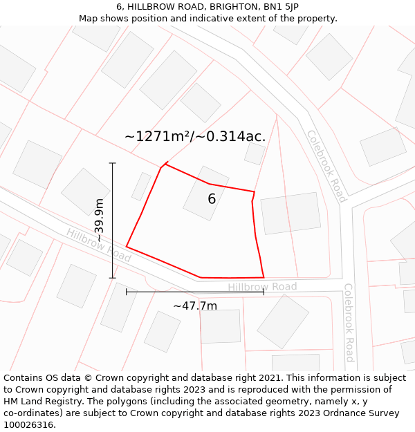6, HILLBROW ROAD, BRIGHTON, BN1 5JP: Plot and title map