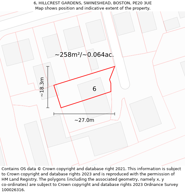 6, HILLCREST GARDENS, SWINESHEAD, BOSTON, PE20 3UE: Plot and title map