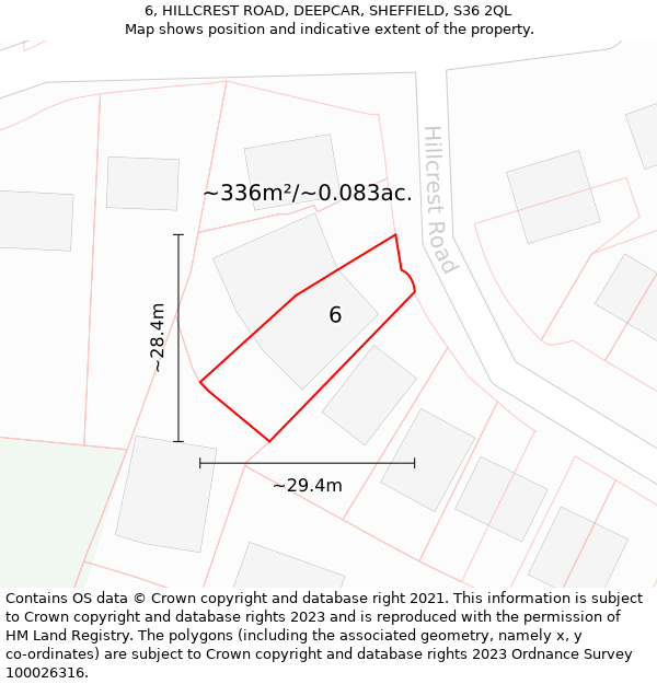 6, HILLCREST ROAD, DEEPCAR, SHEFFIELD, S36 2QL: Plot and title map