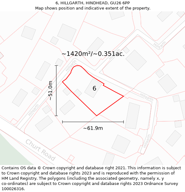 6, HILLGARTH, HINDHEAD, GU26 6PP: Plot and title map