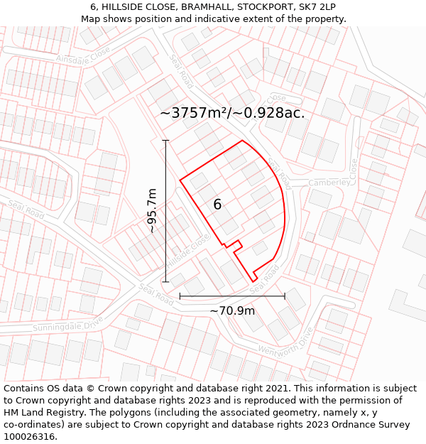 6, HILLSIDE CLOSE, BRAMHALL, STOCKPORT, SK7 2LP: Plot and title map