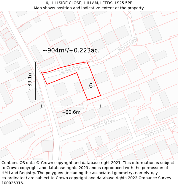 6, HILLSIDE CLOSE, HILLAM, LEEDS, LS25 5PB: Plot and title map