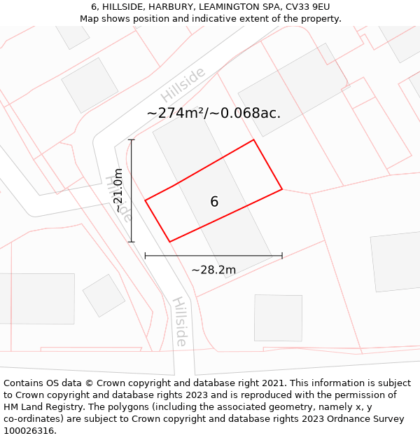 6, HILLSIDE, HARBURY, LEAMINGTON SPA, CV33 9EU: Plot and title map