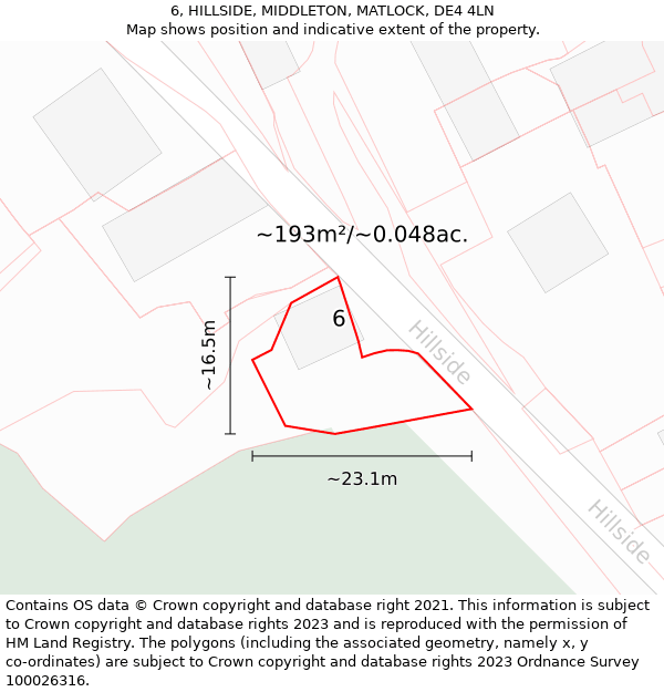 6, HILLSIDE, MIDDLETON, MATLOCK, DE4 4LN: Plot and title map