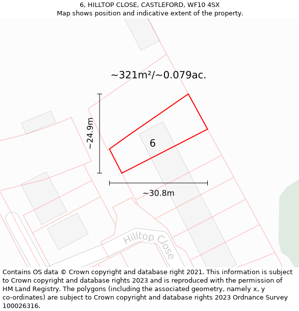 6, HILLTOP CLOSE, CASTLEFORD, WF10 4SX: Plot and title map