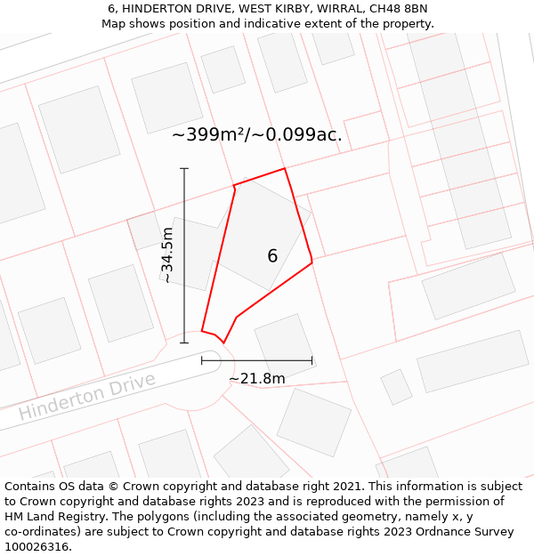 6, HINDERTON DRIVE, WEST KIRBY, WIRRAL, CH48 8BN: Plot and title map