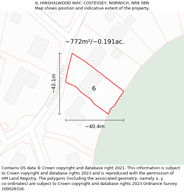 6, HINSHALWOOD WAY, COSTESSEY, NORWICH, NR8 5BN: Plot and title map