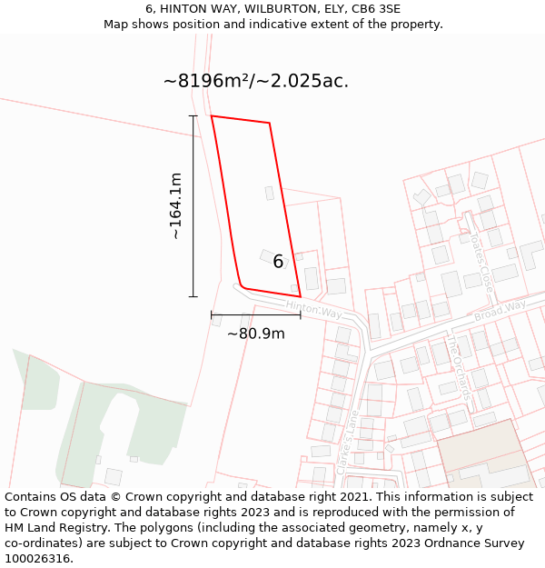 6, HINTON WAY, WILBURTON, ELY, CB6 3SE: Plot and title map