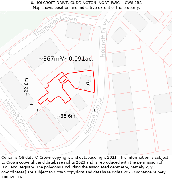 6, HOLCROFT DRIVE, CUDDINGTON, NORTHWICH, CW8 2BS: Plot and title map