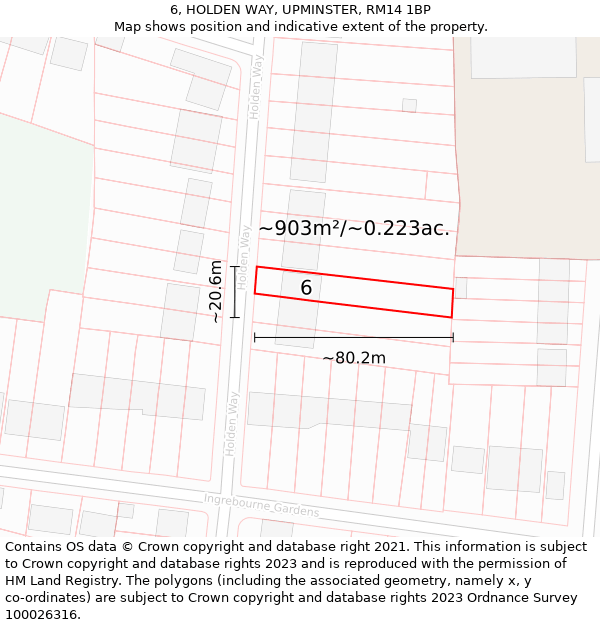 6, HOLDEN WAY, UPMINSTER, RM14 1BP: Plot and title map