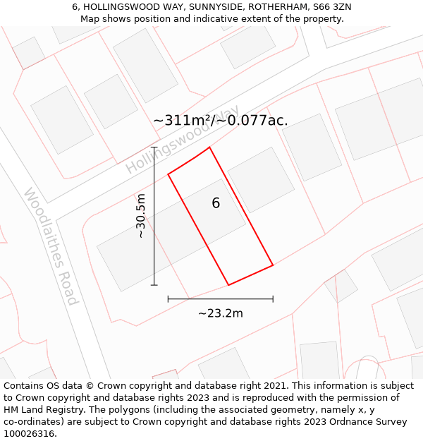 6, HOLLINGSWOOD WAY, SUNNYSIDE, ROTHERHAM, S66 3ZN: Plot and title map