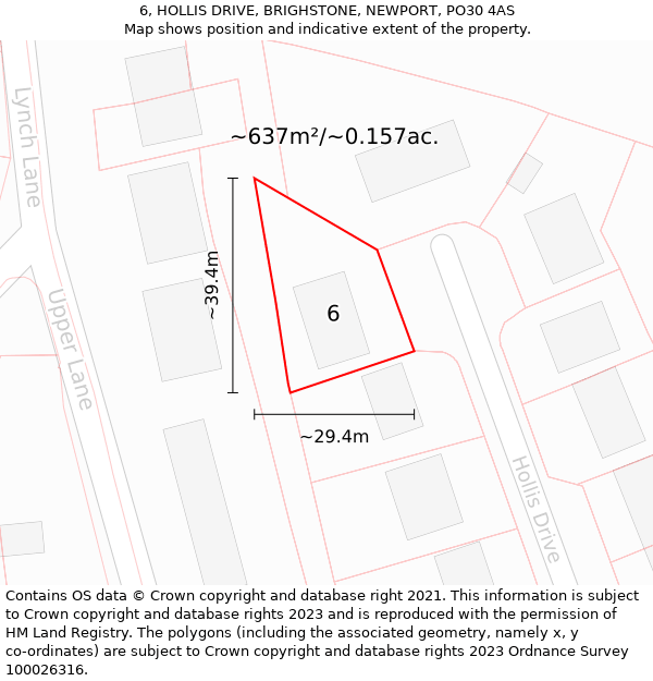 6, HOLLIS DRIVE, BRIGHSTONE, NEWPORT, PO30 4AS: Plot and title map