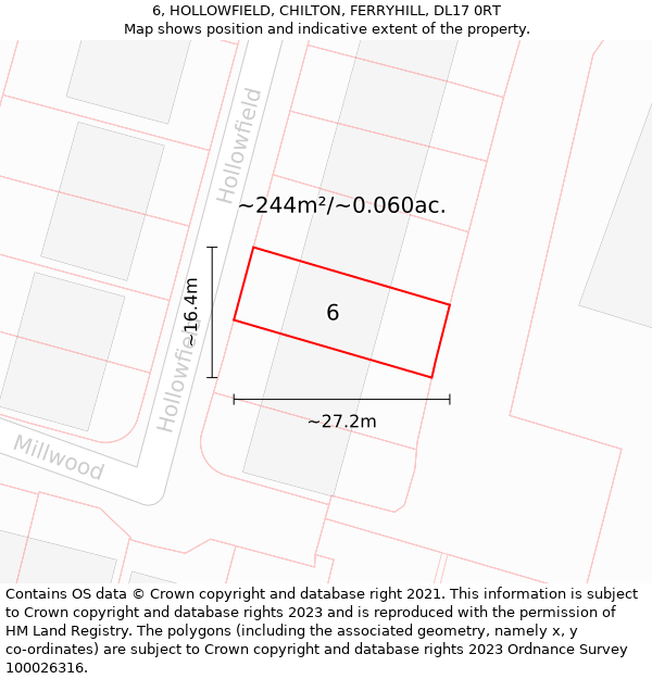 6, HOLLOWFIELD, CHILTON, FERRYHILL, DL17 0RT: Plot and title map