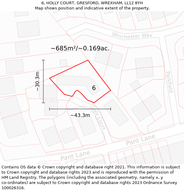 6, HOLLY COURT, GRESFORD, WREXHAM, LL12 8YH: Plot and title map