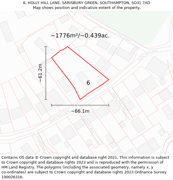 6, HOLLY HILL LANE, SARISBURY GREEN, SOUTHAMPTON, SO31 7AD: Plot and title map