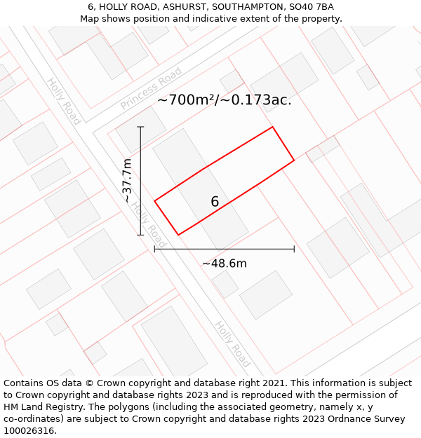 6, HOLLY ROAD, ASHURST, SOUTHAMPTON, SO40 7BA: Plot and title map