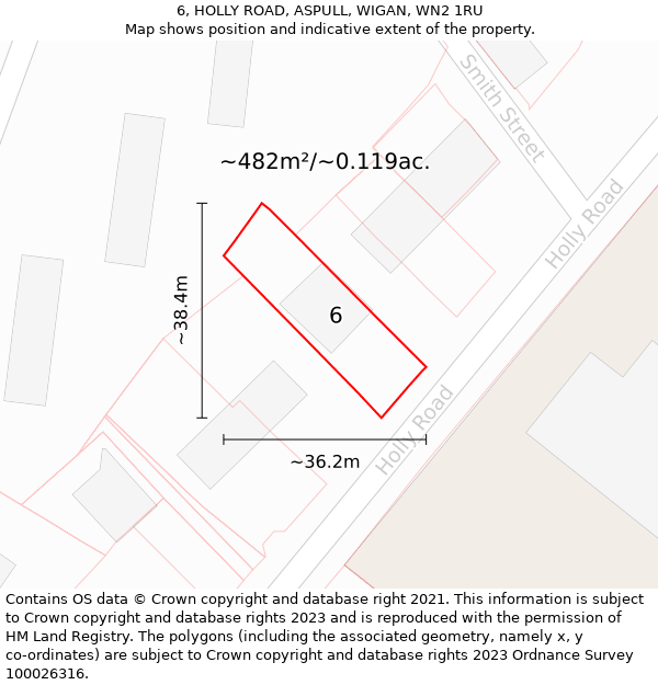 6, HOLLY ROAD, ASPULL, WIGAN, WN2 1RU: Plot and title map