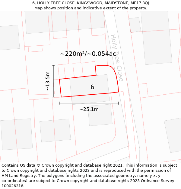 6, HOLLY TREE CLOSE, KINGSWOOD, MAIDSTONE, ME17 3QJ: Plot and title map