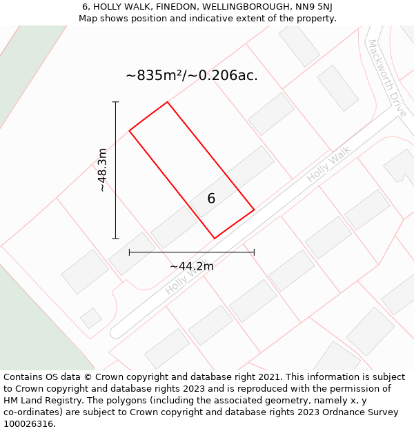 6, HOLLY WALK, FINEDON, WELLINGBOROUGH, NN9 5NJ: Plot and title map